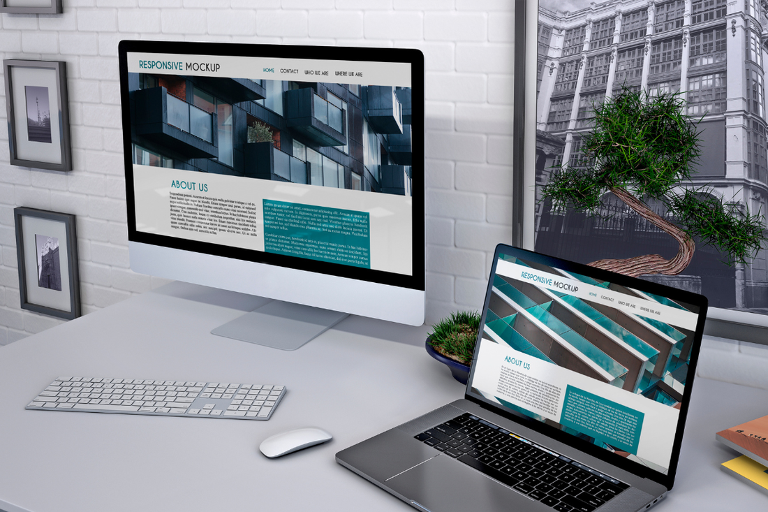 Responsive website design displayed on desktop and laptop showing the importance of having a professional business website