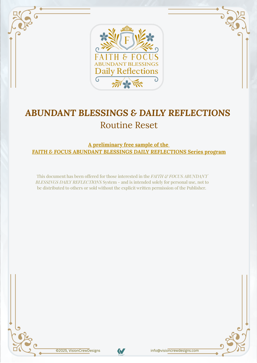 Faith & Focus Abundant Blessings Routine Reset Worksheet