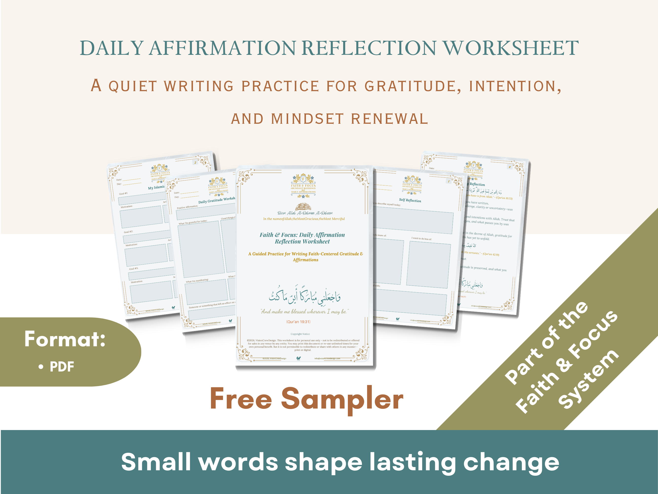 Faith & Focus Daily Affirmation Reflection Worksheet (Free)
