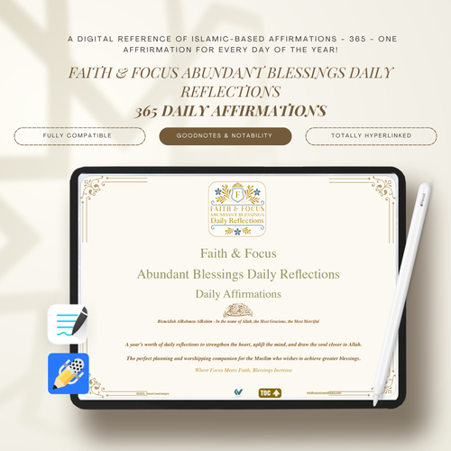 Islamic digital planner affirmations journal compatible with GoodNotes and Notability apps for iPad use