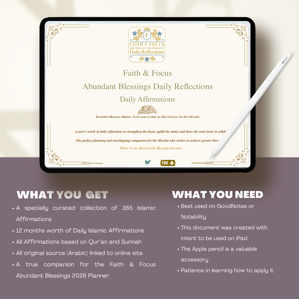 Digital Islamic affirmations book featuring 365 daily reflections designed to strengthen faith mindset and spiritual consistency