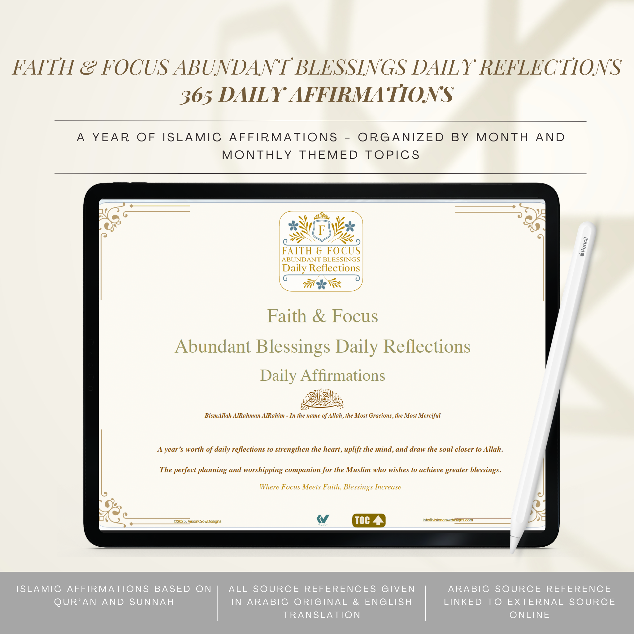 365 Islamic affirmations organized by month with themed reflections for consistent spiritual growth throughout the year