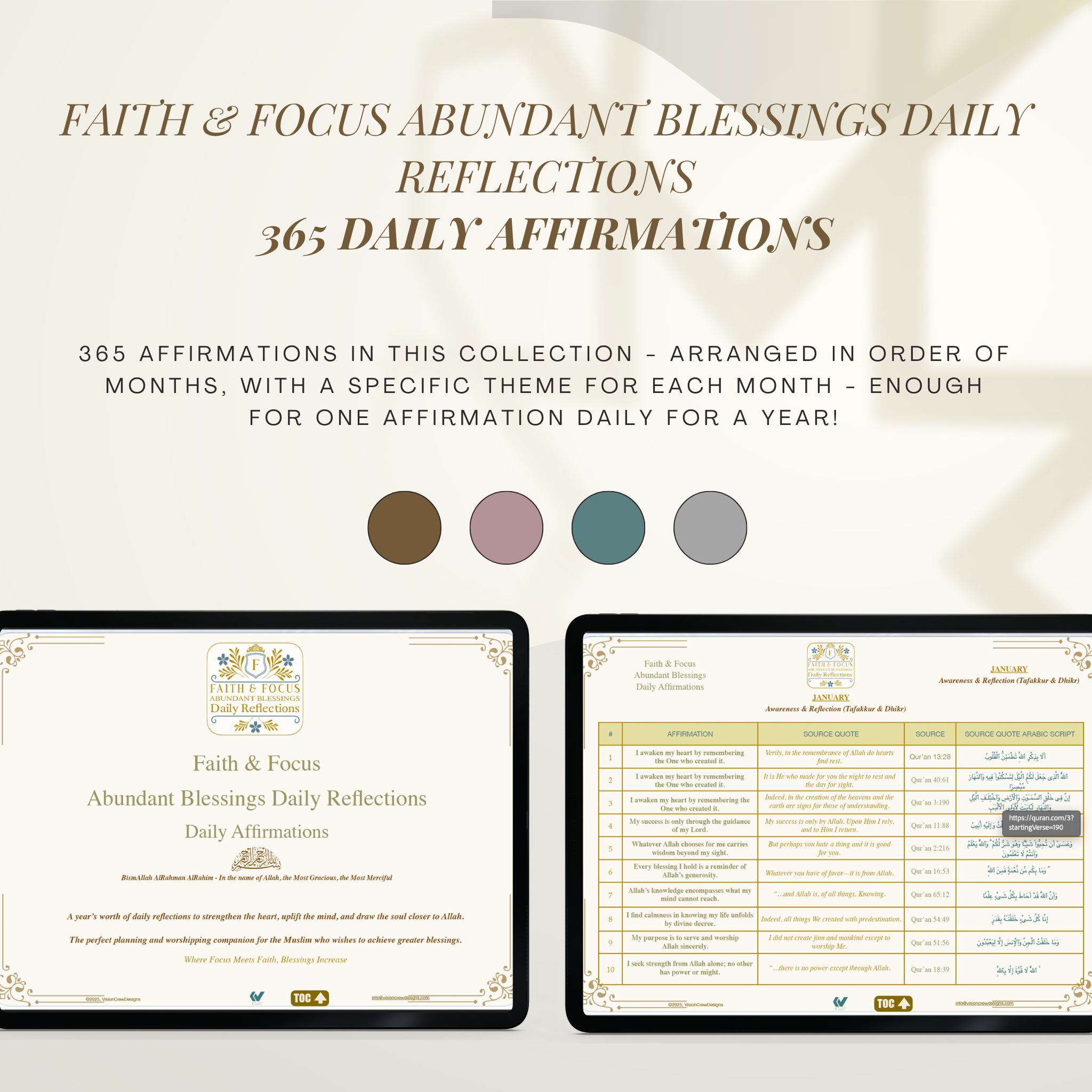 Islamic affirmations based on Quran and Sunnah with verified Arabic sources and linked references for authenticity