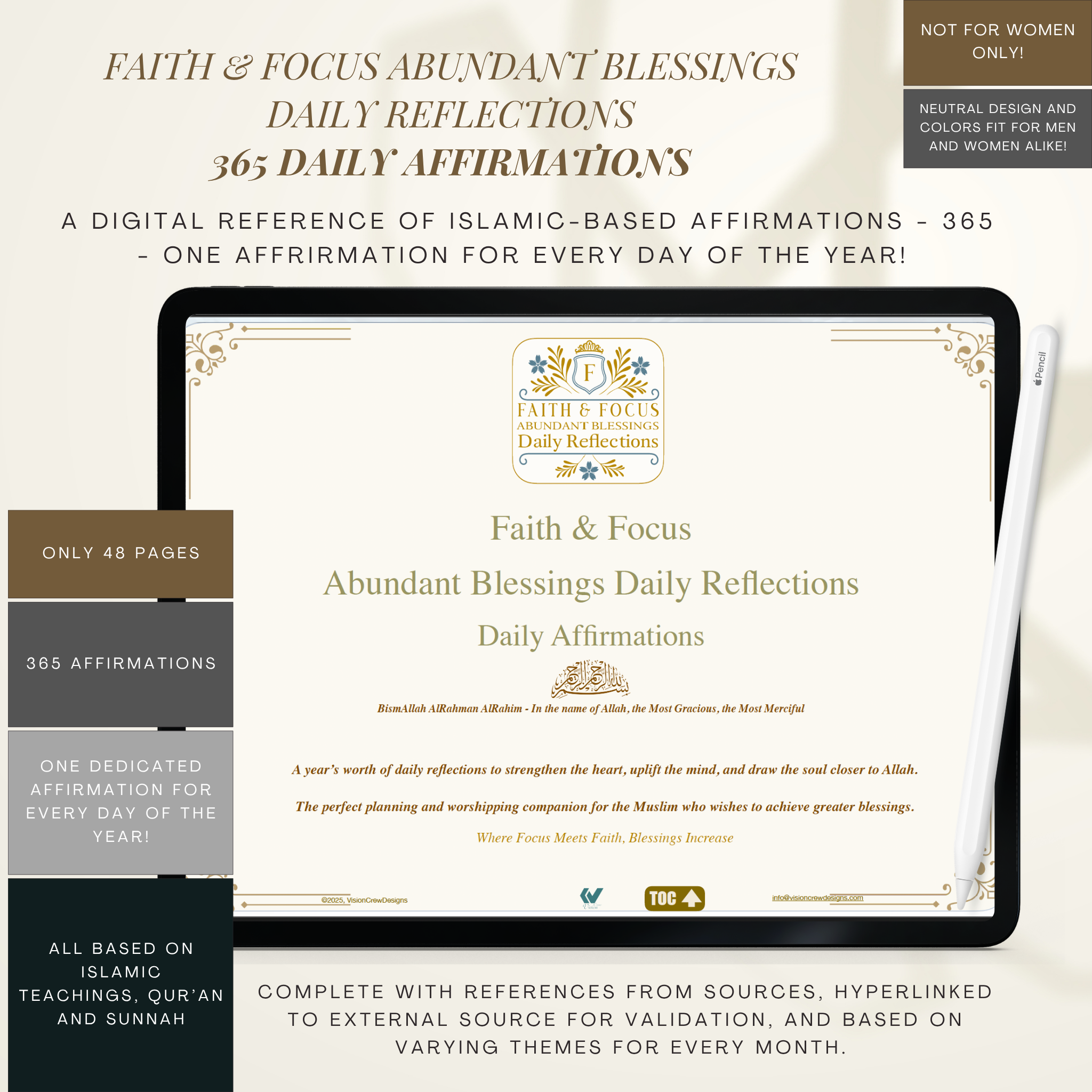 Faith & Focus 365 Islamic affirmations daily reflections journal featuring Quran and Sunnah-based affirmations for spiritual growth and consistency.