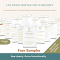 Life wheel preparatory worksheet free printable PDF for self review, goal setting and balanced personal growth planning
