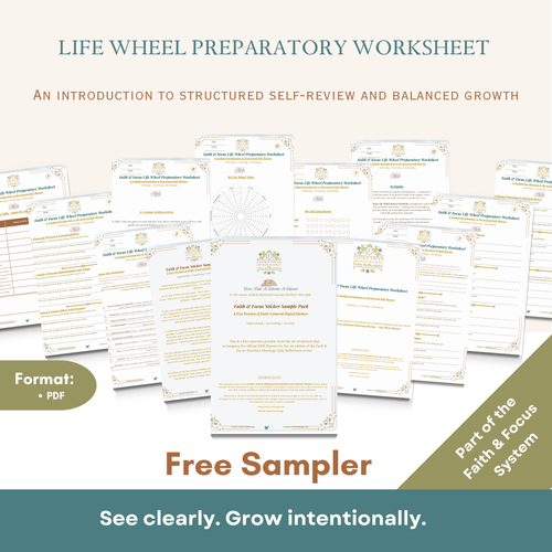 Life wheel preparatory worksheet free printable PDF for self review, goal setting and balanced personal growth planning
